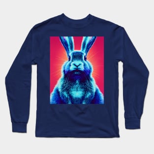 Blue rabbit on a pink background. Long Sleeve T-Shirt
